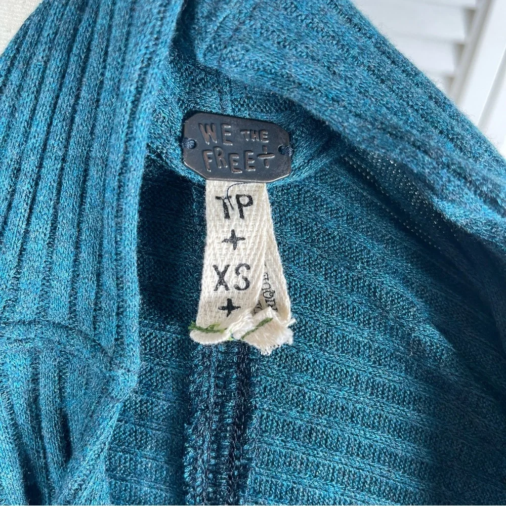 💙 Free People “We The Free” Ribbed Cowl Neck Top – Teal Heather - Picture 9 of 12